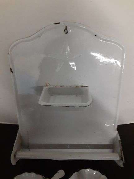 Enamel Towel/Soap Holder & Candle Sticks