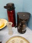 Pitcher and Bowl, Black and Decker Coffee Maker, Coffee Carafe, Crock Pot, and Assorted Serving Dish