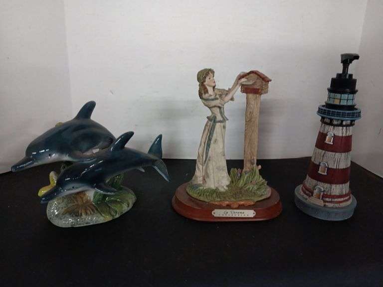 Dolphin Figure, Lighthouse Soap Dispenser, and La Verona Collection Figure