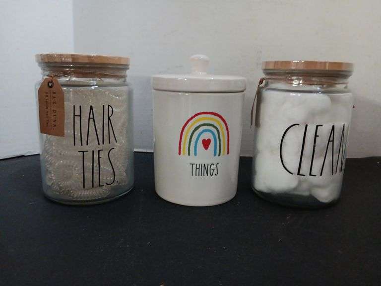 Rae Dunn Cotton Ball Container, Hair Tie Container, and Things Container