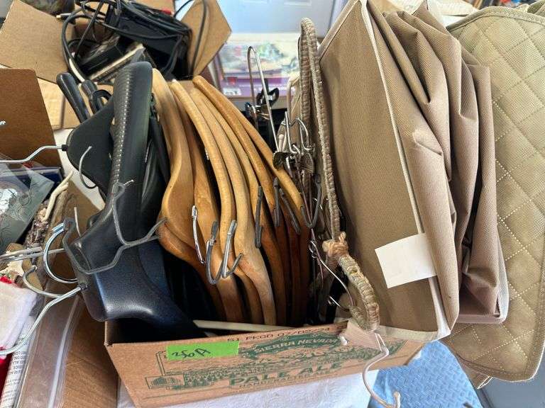 Assorted Wood & Plastic Hangers, Closet Organizers & Small Ironing Board