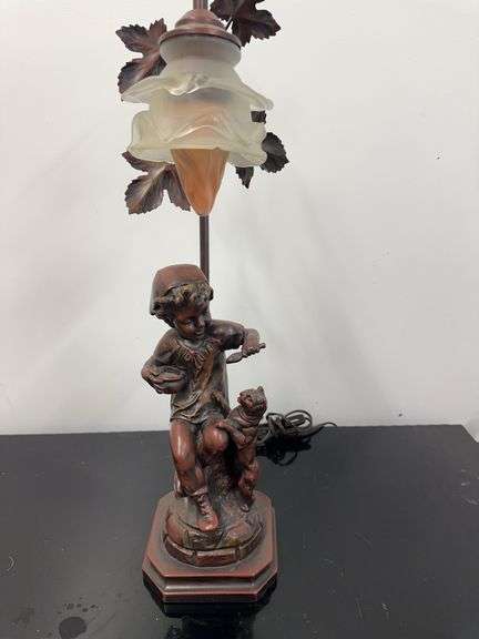 Metal Figural Boy & Dog Table Lamp