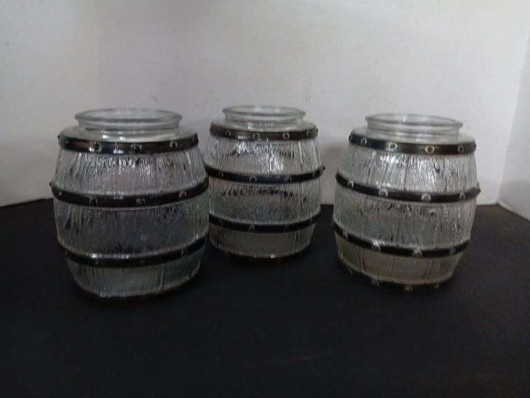 (3) Glass Barrell Jars