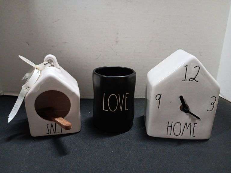Rae Dunn Salt Cellar, Candle, and Clock