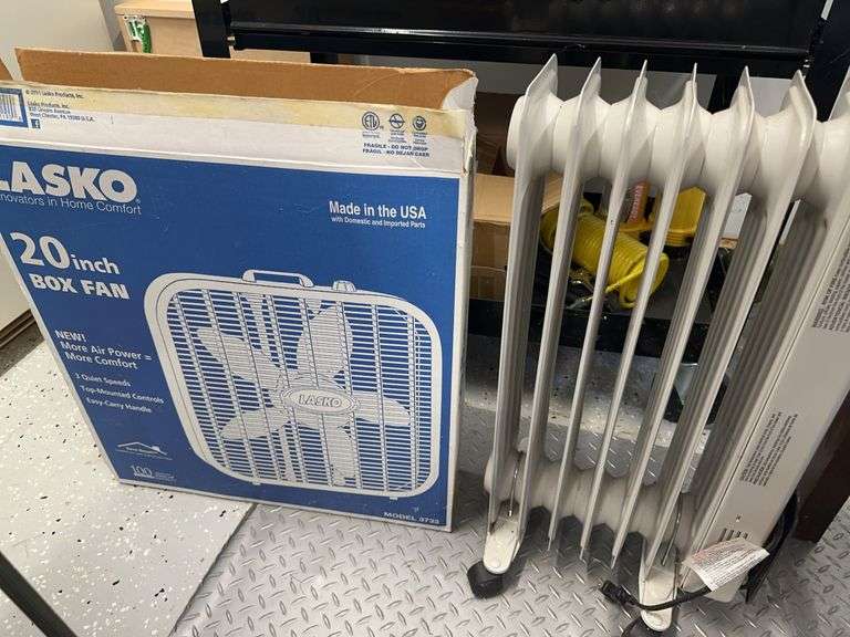 Lasko 20" Box Fan & Costway Radiator Heater