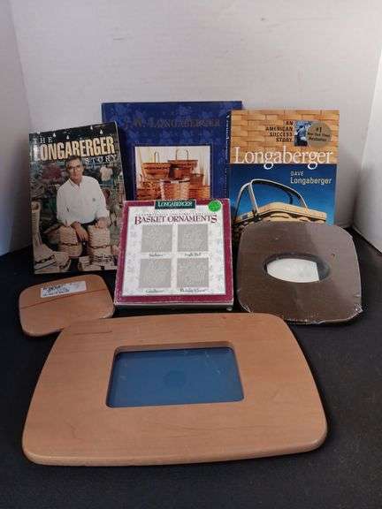 Longaberger Collector's Books and (3) Various Longaberger Wood Lids