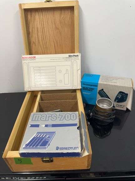 Assortment of Drafting Pens, Electric Eraser, Print Tubes & Hanger