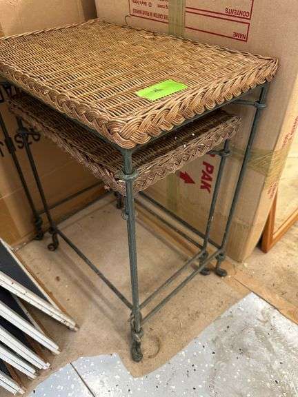 Set of 2 Nesting Metal & Rattan Tables