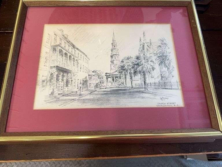(2) Jas F Murray Pencil Sketches of Charleston, South Carolina (Framed & Signed)