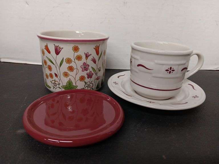 Longaberger Teacup & Saucer and Longaberger Salt Crock with Lid