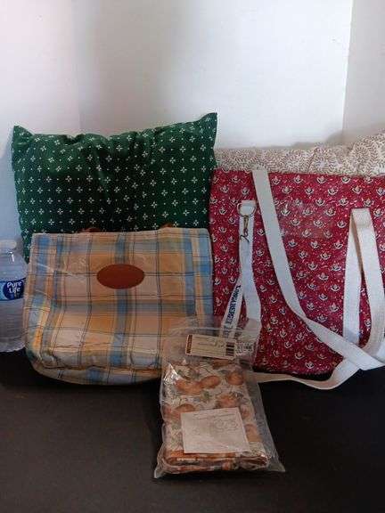Longaberger Autumn Tote, (2) Other Longaberger Totes, and (2) Pillows