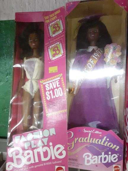 Graduation Barbie, Fashion Play Barbie, Paddling Taffy & Pups Barbie, Lauren, and Carmen Coke Kids