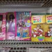 Graduation Barbie, Fashion Play Barbie, Paddling Taffy & Pups Barbie, Lauren, and Carmen Coke Kids