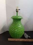 Lamp: Green Basket Weave Look Approx. 17"