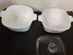 (2) Corning Ware Casserole Dishes and (1) Lid