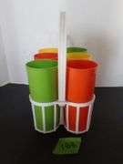 Vintage Tupperware Style Plastic Cups w/Holder