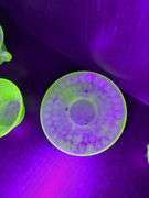 (4) Uranium Glass Teacups, (1) Uranium Glass Saucer, Pink Depression Glass "Old Colony" Vase, and Cr