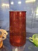 (4) Uranium Glass Teacups, (1) Uranium Glass Saucer, Pink Depression Glass "Old Colony" Vase, and Cr