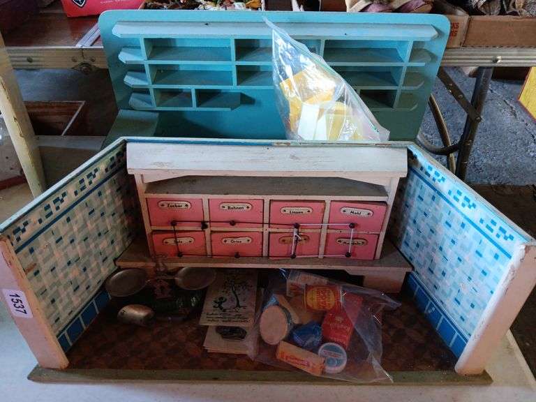(2) Vintage German Grocery Store Doll Houses with Accessories