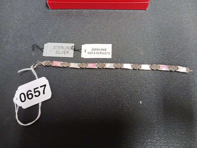 BEAUTIFUL Pink & Marcasite Bracelet Marked 925  22.90g