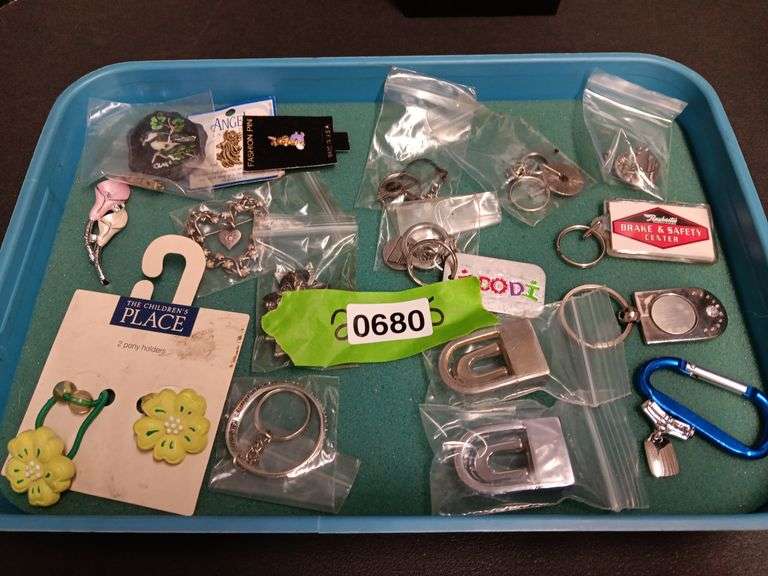 Assortment of Pins/Brooches, Keychains, Belt Buckles