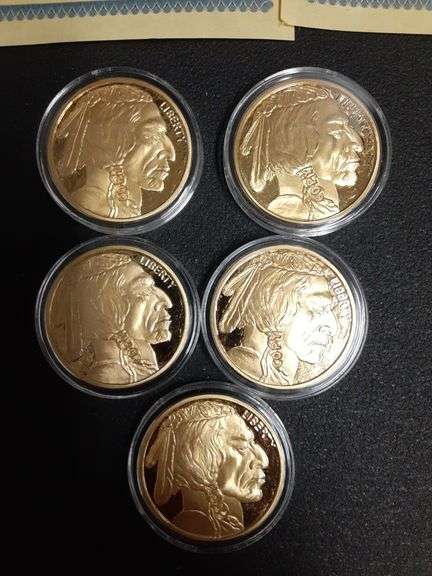 (5) 2015 $50 Buffalo Tribute Proof Gold Clad Coins w/COA
