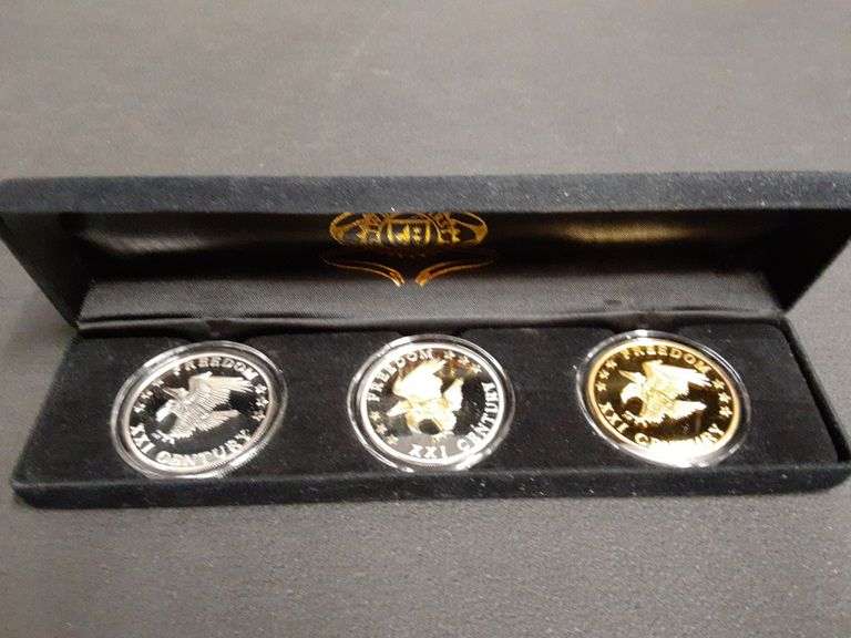 (3) 21st Century Mint 2000 Freedom Coins, Each Contains 1 oz. .999 Fine Silver