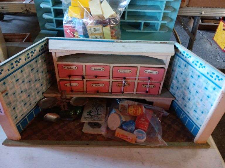 (2) Vintage German Grocery Store Doll Houses with Accessories
