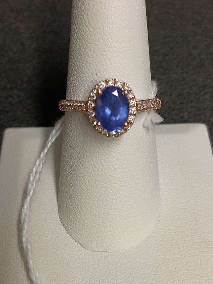 Marked 14KT SKC w/amethyst & diamond stones (Lab Diamonds? Size 8.5 4gr.)