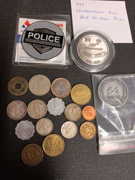 (3) Challenge Coins & Assortment of Foreign Coins