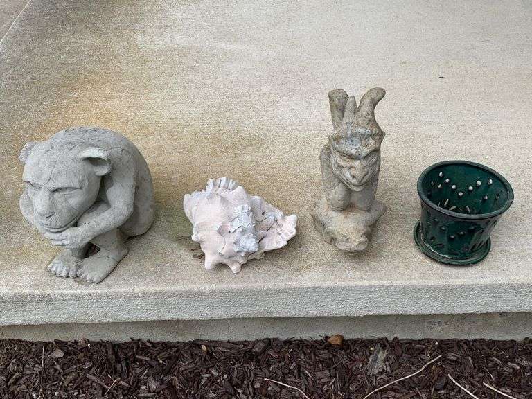 (2) Yard Gargoyles, Shell & Planter
