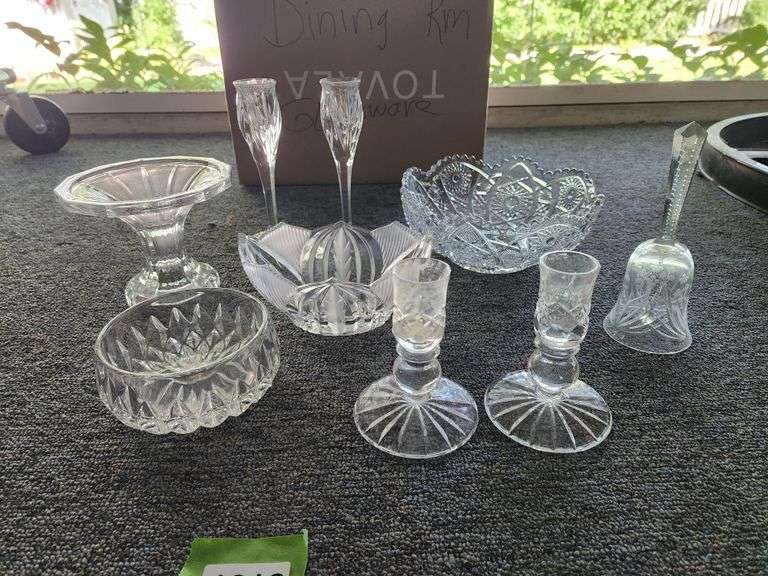 Assortment of Cut Glass Bowls, Candlesticks, and More