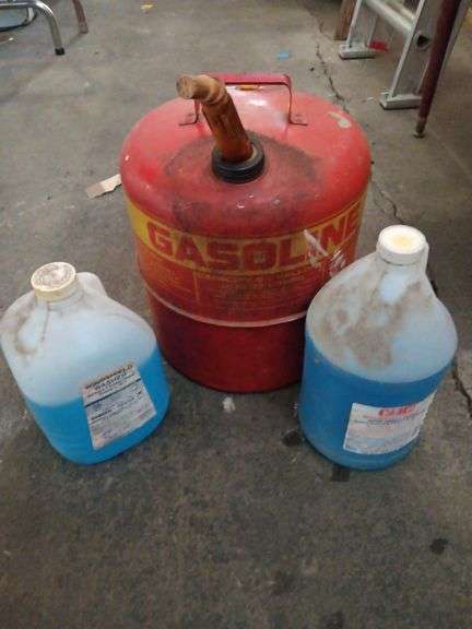 5 Gal Metal Gas Can & (2) Jugs of Washer Fluid