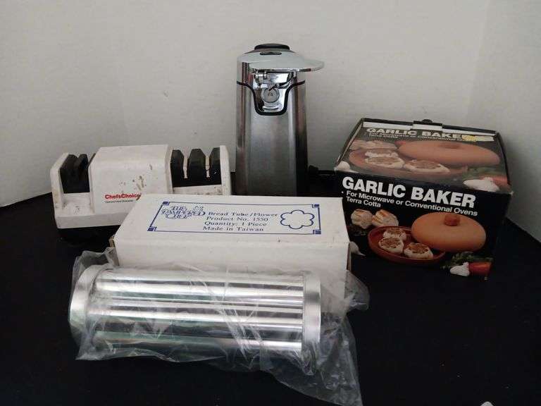 Can Opener, Knife Sharpener, Garlic Baker & Bread Tube