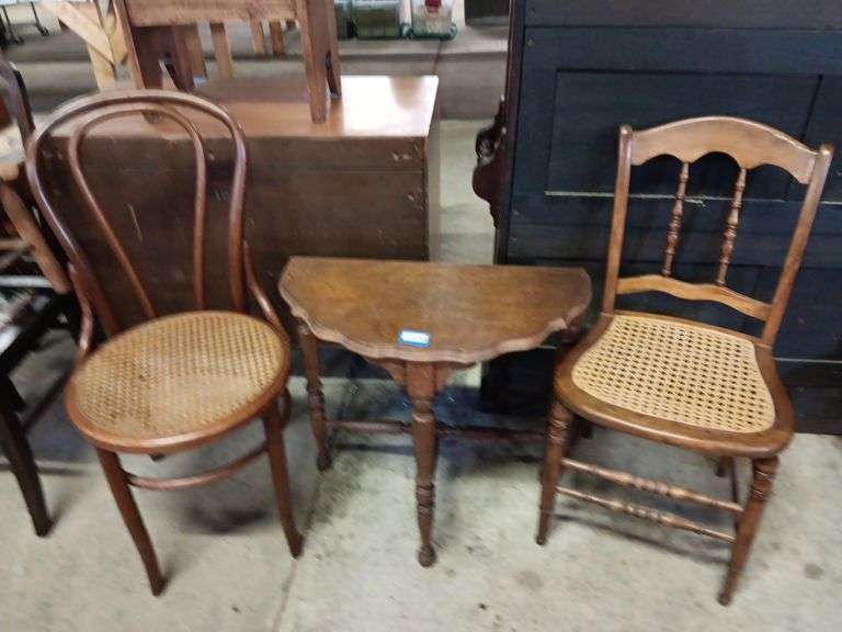 (2) Cane Bottom Chairs & Wall Table