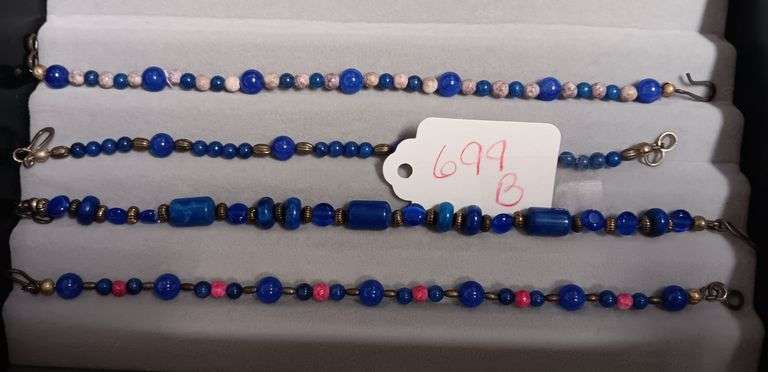 (4) Blue Beaded Bracelets