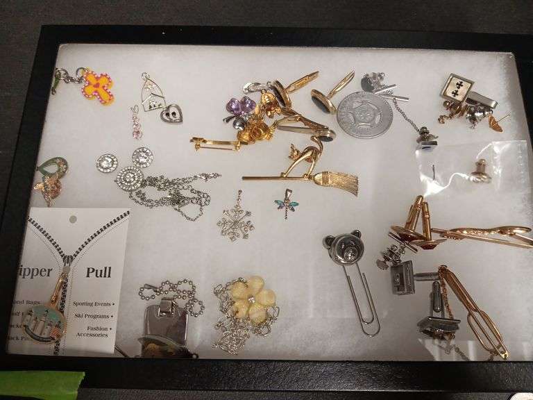 Assorted Costume Jewelry, Tie Tacks, Cuff Links, Necklaces