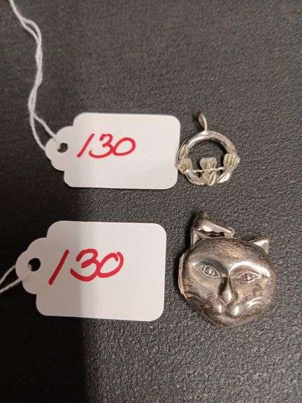 (2) Marked .925 Pendants- Cat Locket 7g AND Claddagh 2.22g