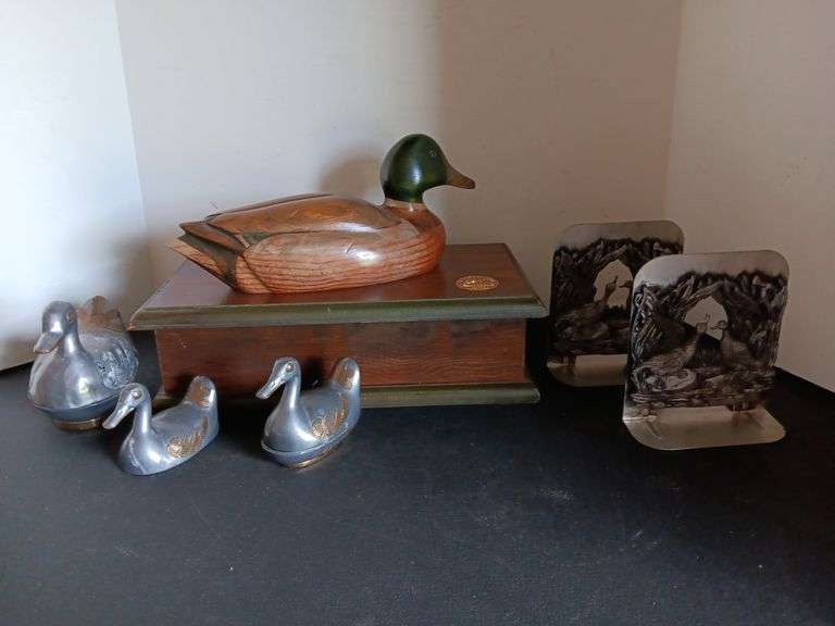 Ducks Unlimited Wood Trinket Box, Pewter Ducks & Duck Bookends