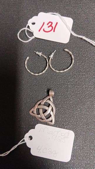 (2) Marked .925 Pieces: Hoop Earrings 2.75g AND Celtic Triad Pendant 4.02g