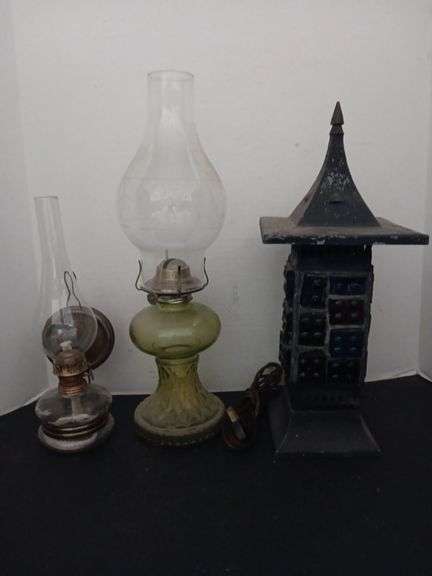 (2) Oil Lamps & Pagoda Electric Lamp