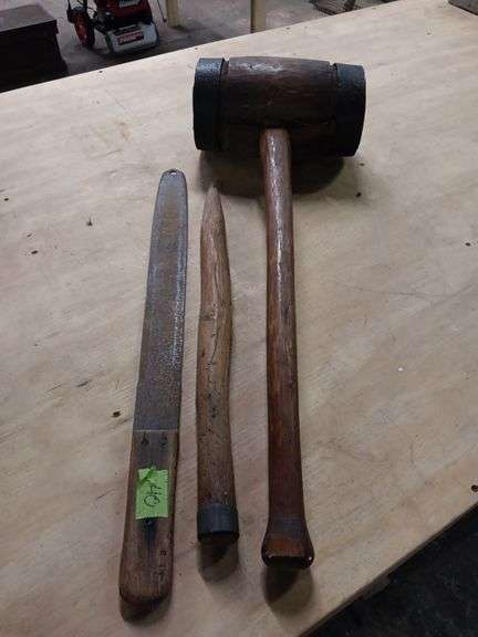 Primitive Wood Mallet, Stake & Corn Knife