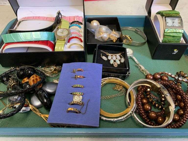 Assorted Jewelry Lot: Watches, Necklaces, Bracelets, Earrings