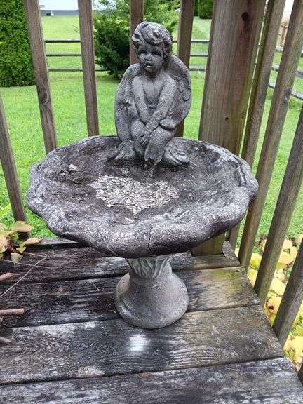 Concrete Cherub Birdbath/Feeder