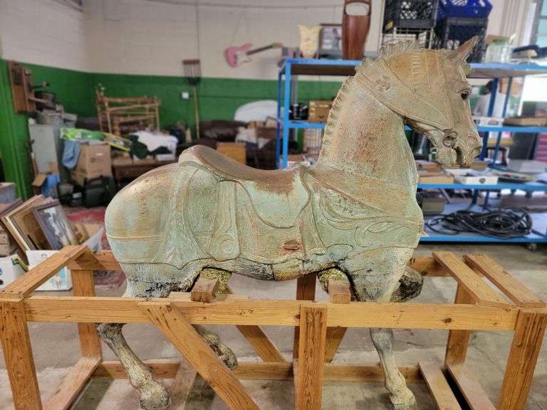 Late 19th or Early 20th Century Vintage Solid Wood Carousel Horse