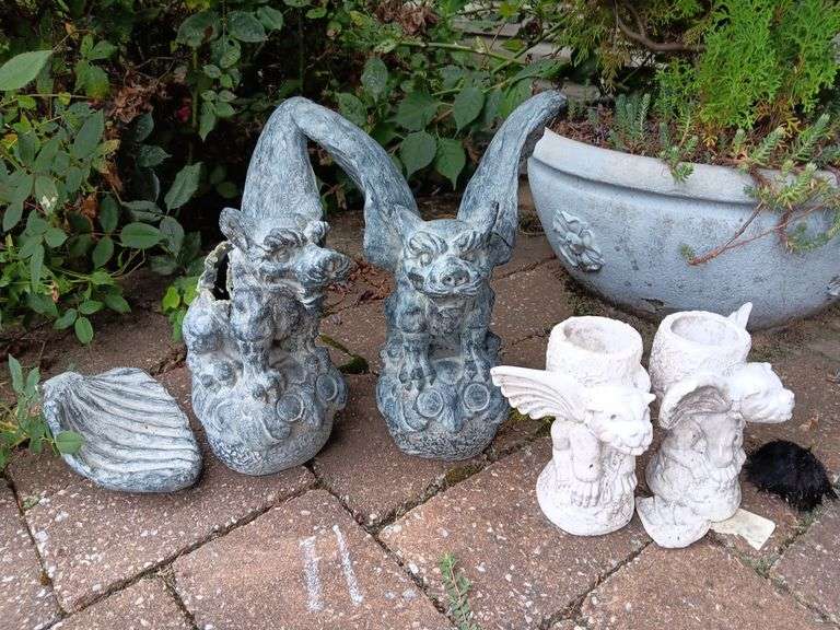 (2) Plastic Gargoyles and (2) Plaster Gargoyle Candle Holders (As-Is)