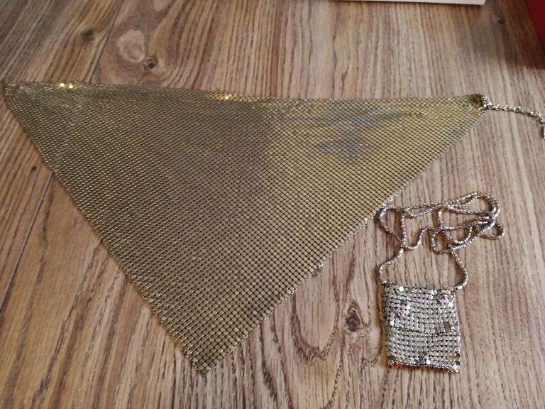 Art Deco Style Goldtone Metal Kerchief & Small Necklace Bag