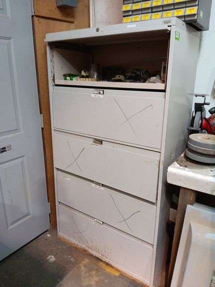 4 Drawer Lateral File Cabinet w/ Misc. Air Hoses, Fittings & Hardware