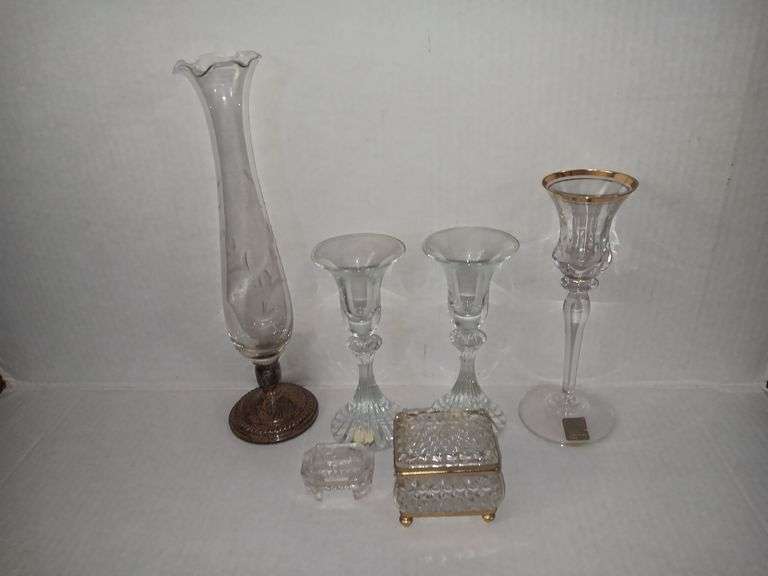 Bud Vase w/ Sterling Base and Assorted Glass Items