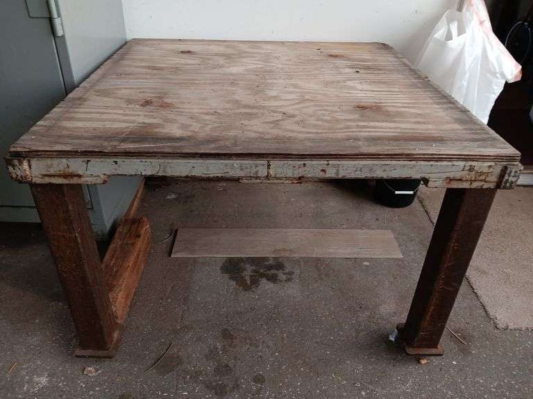 Metal Work Table Frame w/ Plywood Top